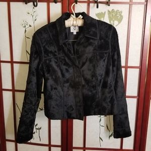 Sleek Black Faux Fur Blazer Jacket - 8